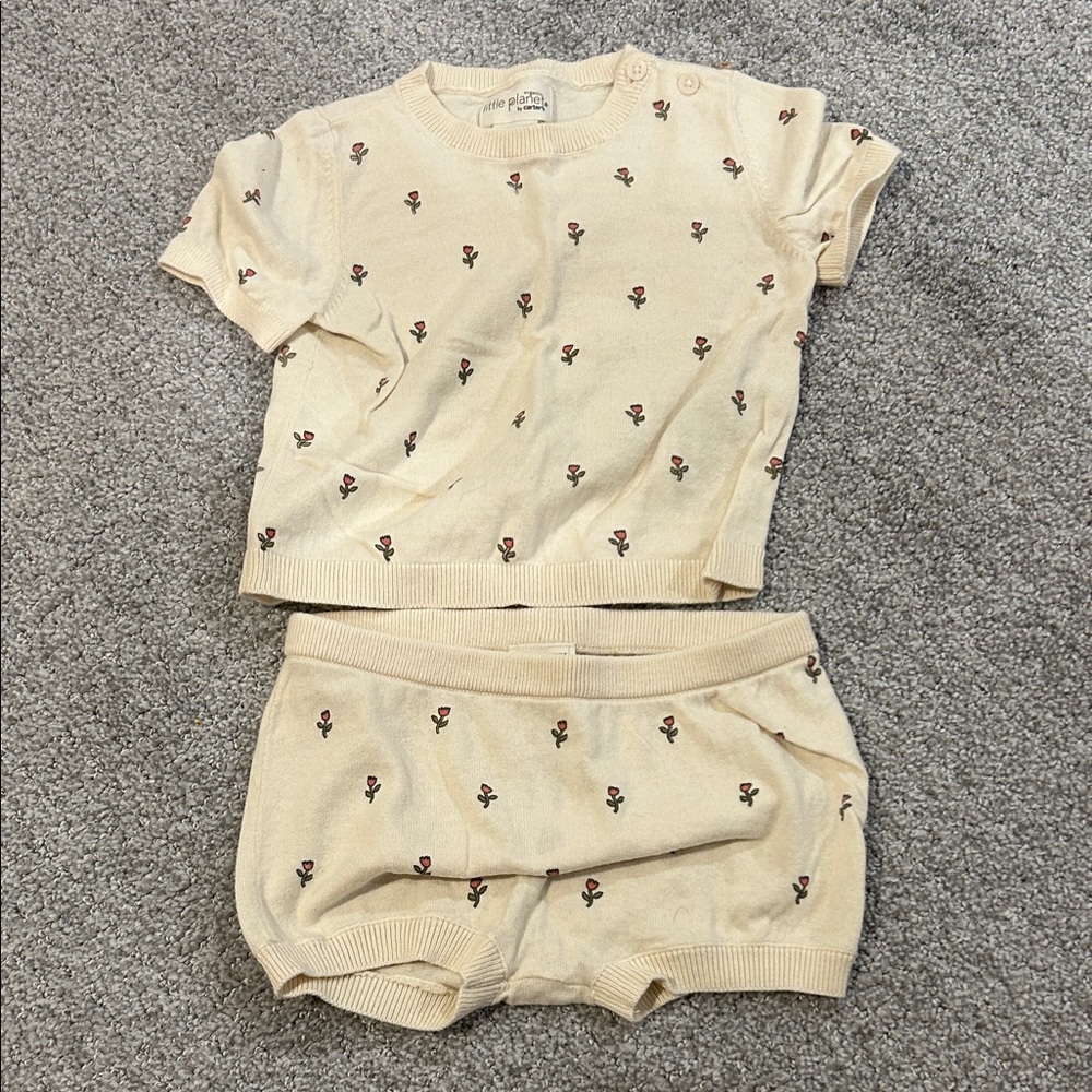 Little planet Cream Floral Knit Baby Outfit - 18 months